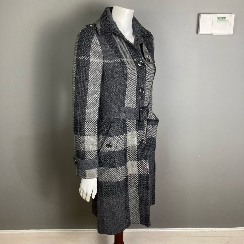 Burberry long trench coat women's size 6 plaid wool belted gray winter - Picture 4 of 16